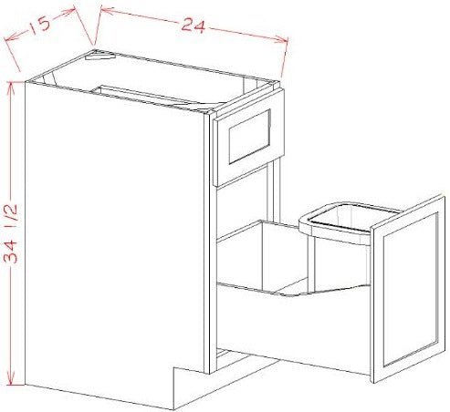 Oxford Mist RTA 15" Soft Close Trash Base Cabinet