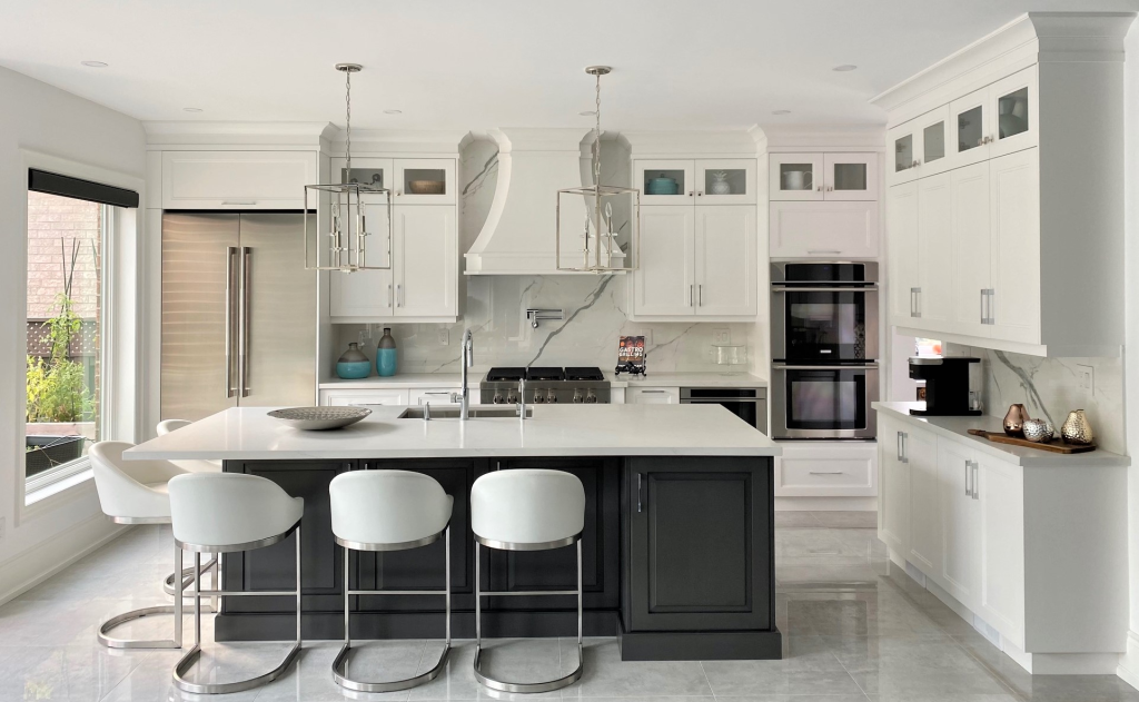 Dark Grey and White Cabinets