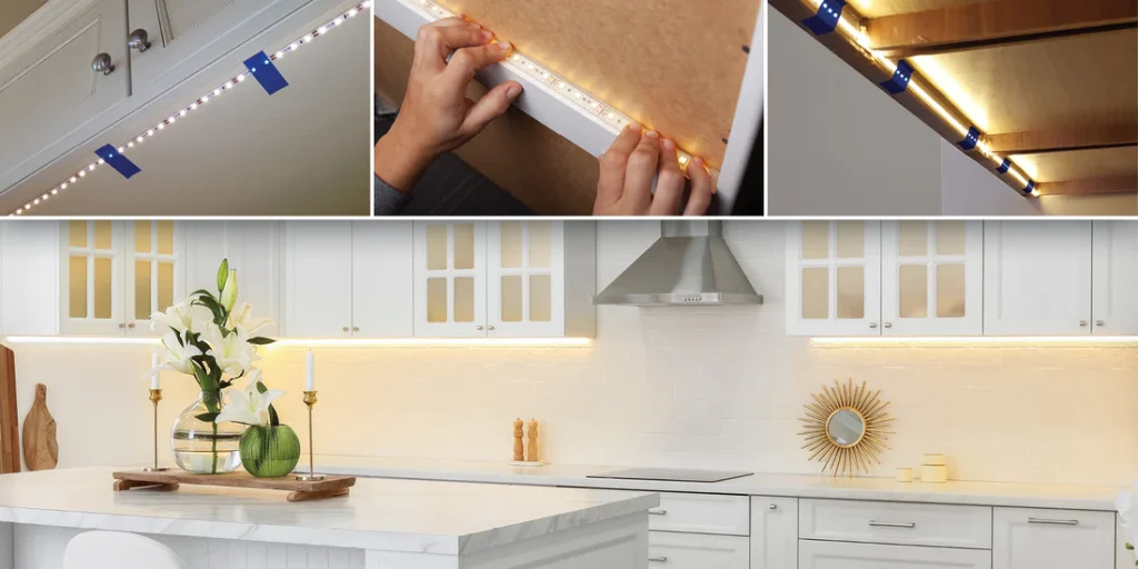 Kitchen Cabinet Lighting using Warm White LED Strip Lights