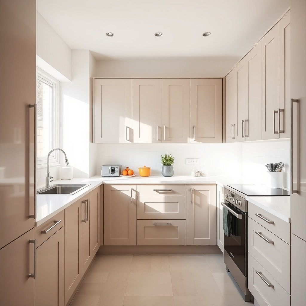 Modern-Shaker-Kitchen-Design-Ideas-Greige-shaker-cabinets-with-Chrome-hardware-in-a-Compact-kitchen