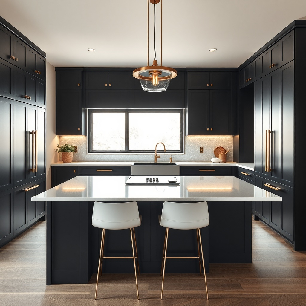 Modern-Shaker-Kitchen-Design-Ideas-Matte-black-shaker-cabinets-with-Brushed-brass-hardware-in-a-luxury-kitchen