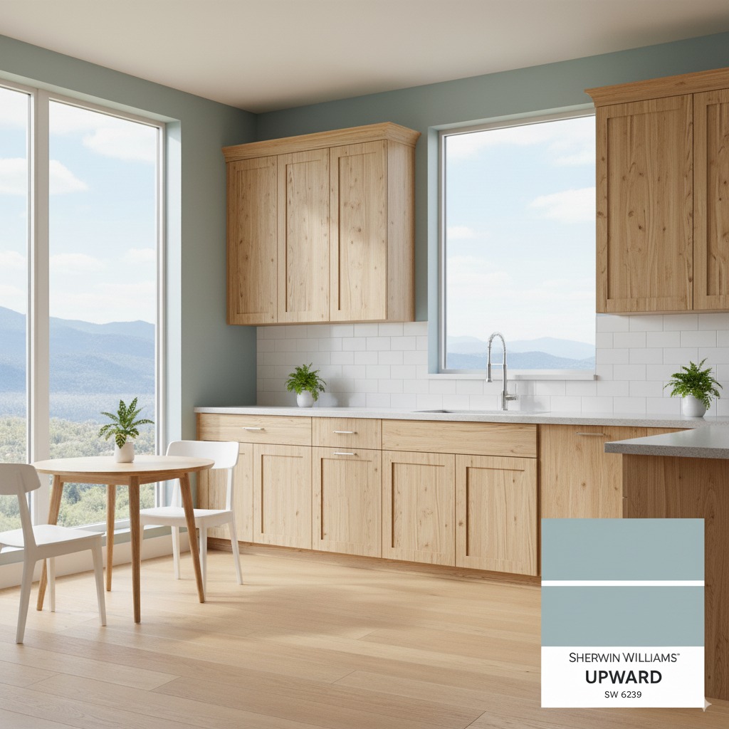 Natural Wood Cabinets With Sherwin Williams Upward